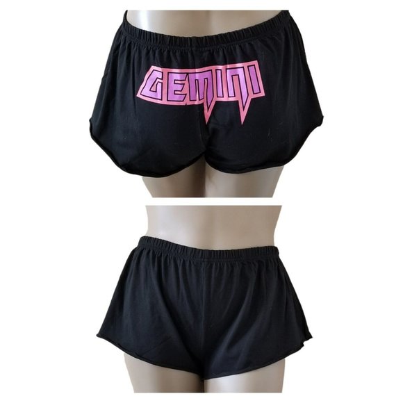 HOROSCOPEZ Womens Black Pink Purple GEMINI Raw Hem Cotton Blend Shorts XXL PLUS - Picture 1 of 12
